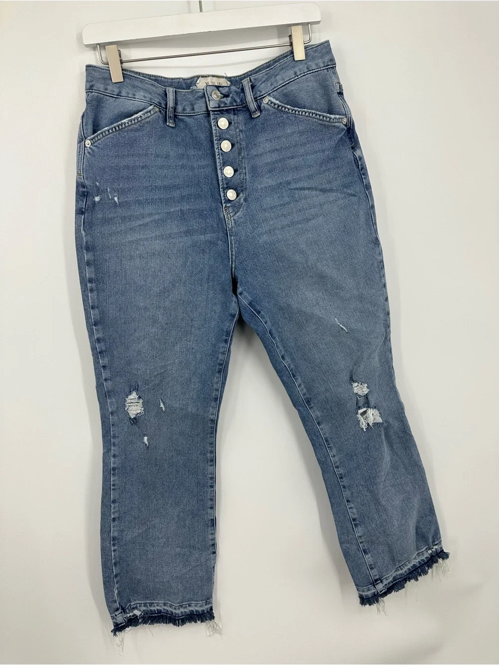 Free People Button Fly High Rise Distressed Jeans Size 31 Boho